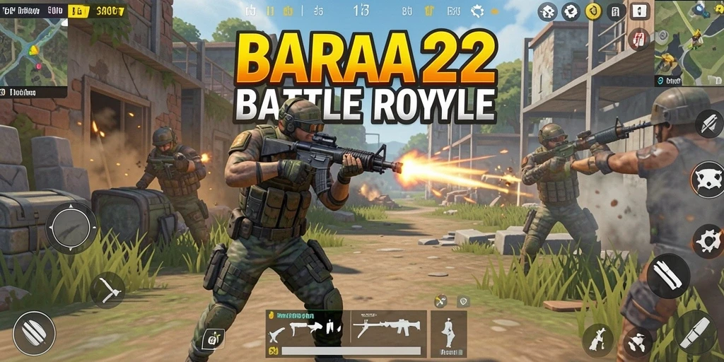 Tangkapan layar BARA22 menampilkan pertarungan mendebarkan di arena Battle Royale.