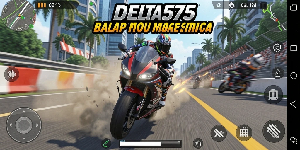 Screenshot menampilkan aksi balap motor yang mendebarkan di DELTA575.