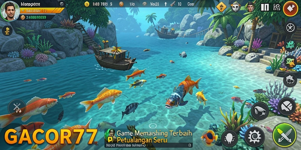Tampilan gameplay GACOR77 saat menangkap ikan di laut.