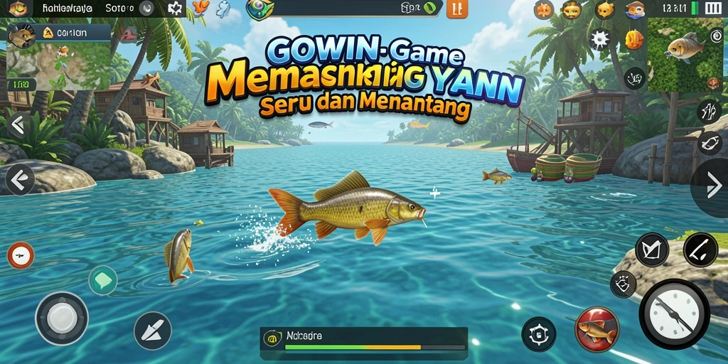 Tampilan gameplay GOWIN yang menarik saat menangkap ikan.
