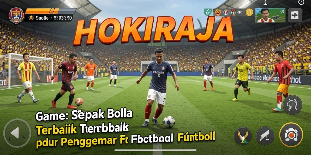 Tampilan gameplay seru dalam HOKIRAJA dengan aksi sepak bola yang mendebarkan.